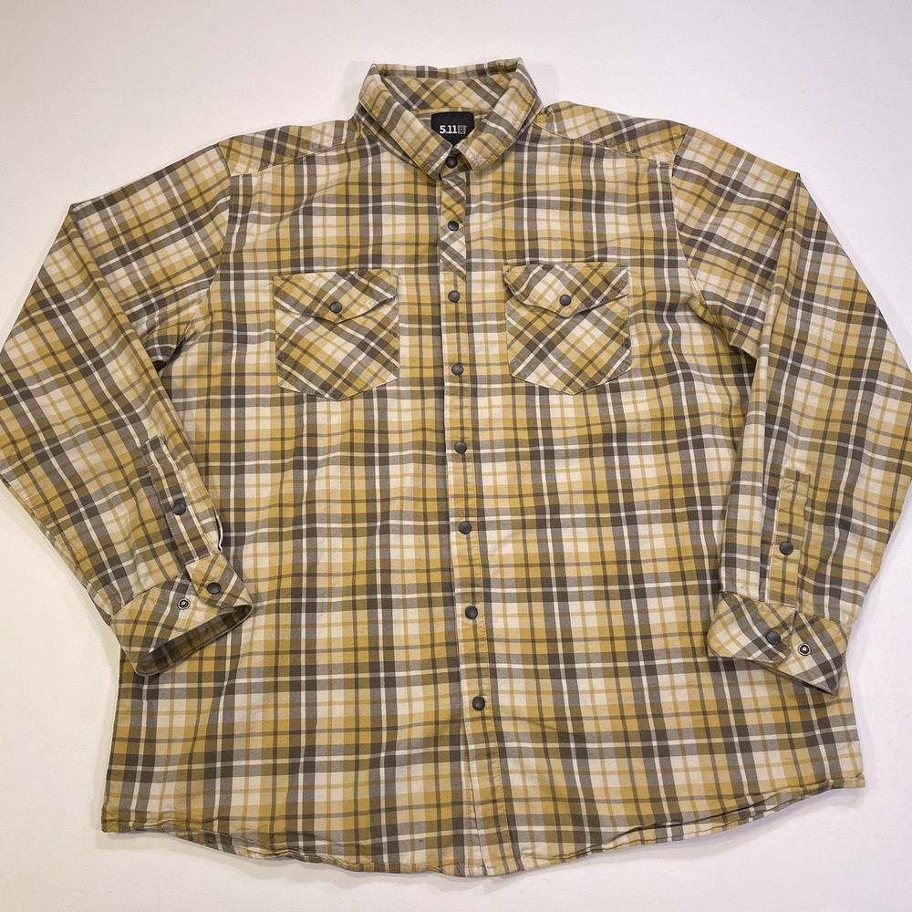 511 Tactical Button Up Shirt Mens 2XL Yellow Plaid Long Sleeve Snap Front